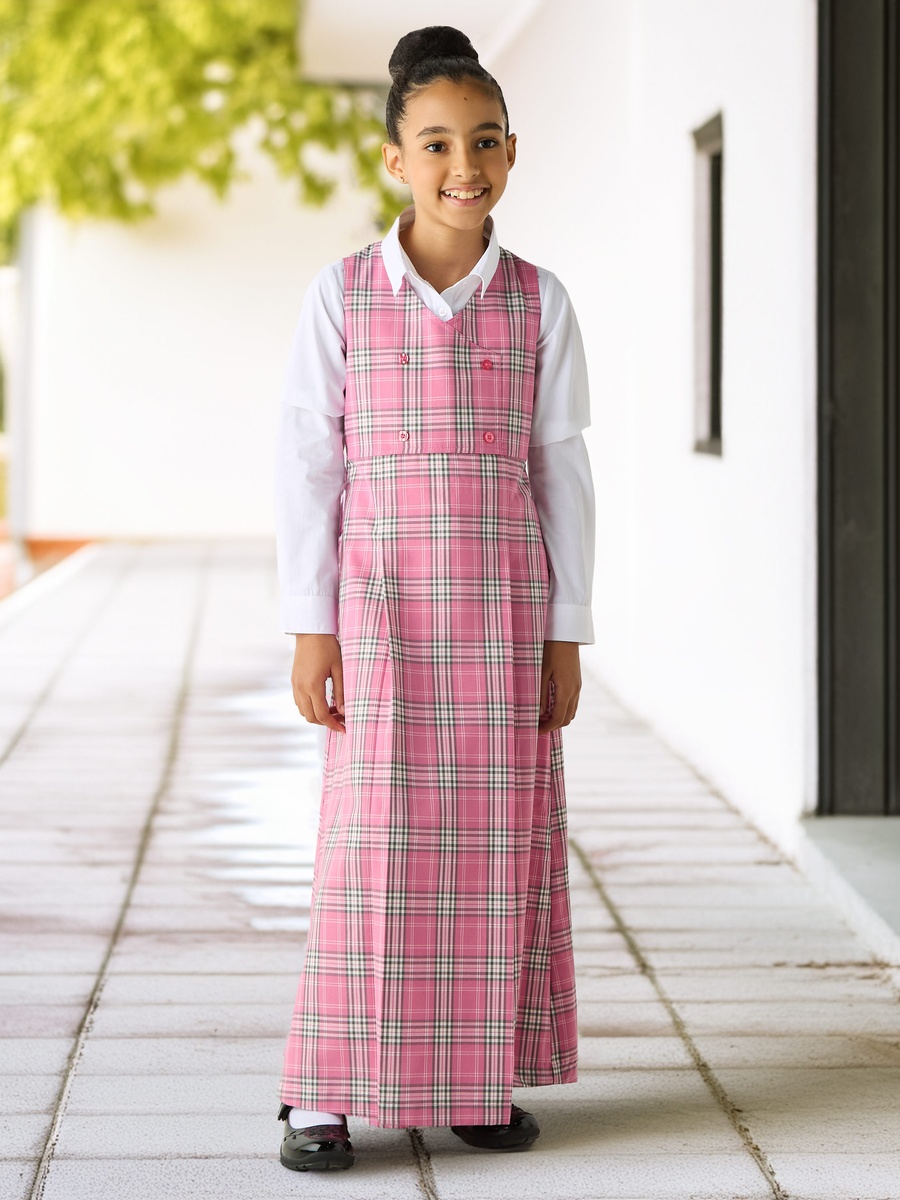 Checked Sleeveless Pinafore Dress with V Neck