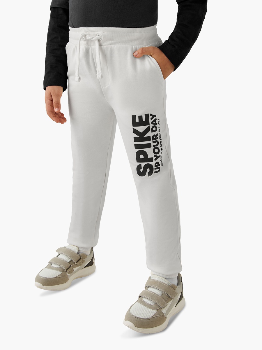 Cotton Joggers with Slogan Print and Drawstring Waist