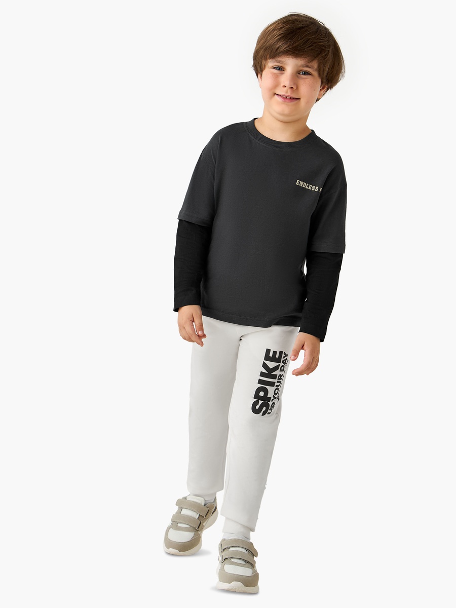 Cotton Joggers with Slogan Print and Drawstring Waist