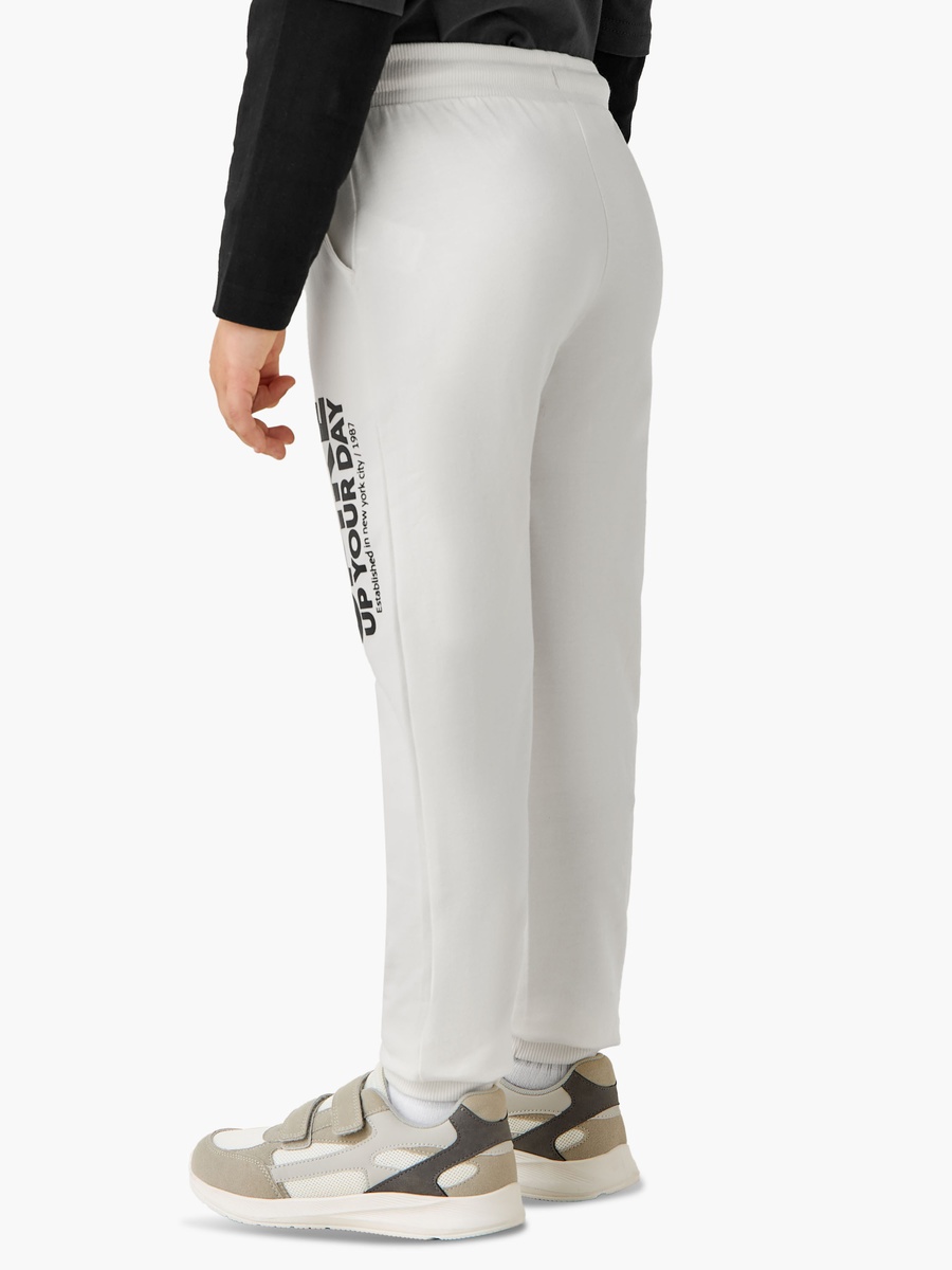 Cotton Joggers with Slogan Print and Drawstring Waist