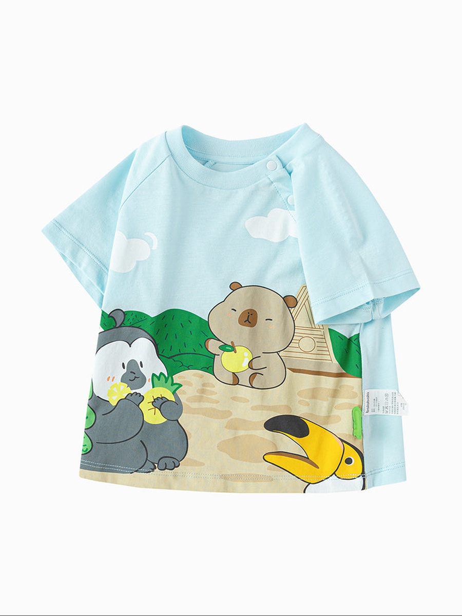 Printed T-Shirt with Contrast Sleeves