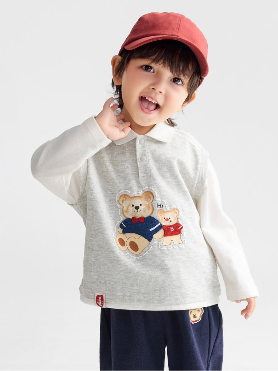 Layered Polo Shirt Top with Print
