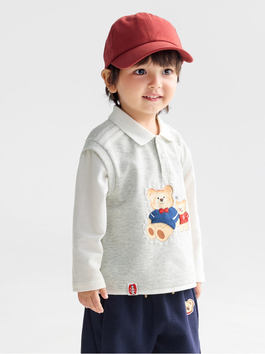 Layered Polo Shirt Top with Print