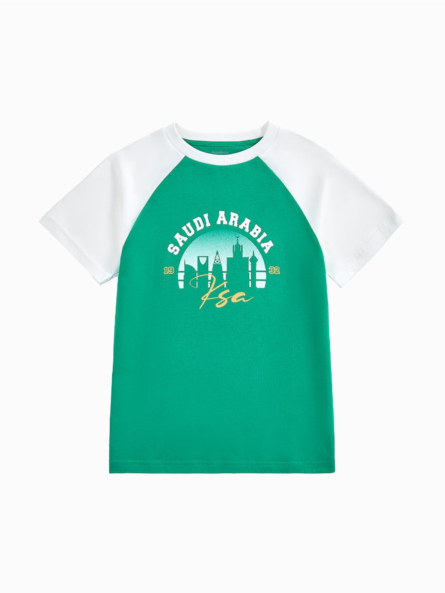 Short Sleeve T-Shirt with Contrast Sleeves and Front Print