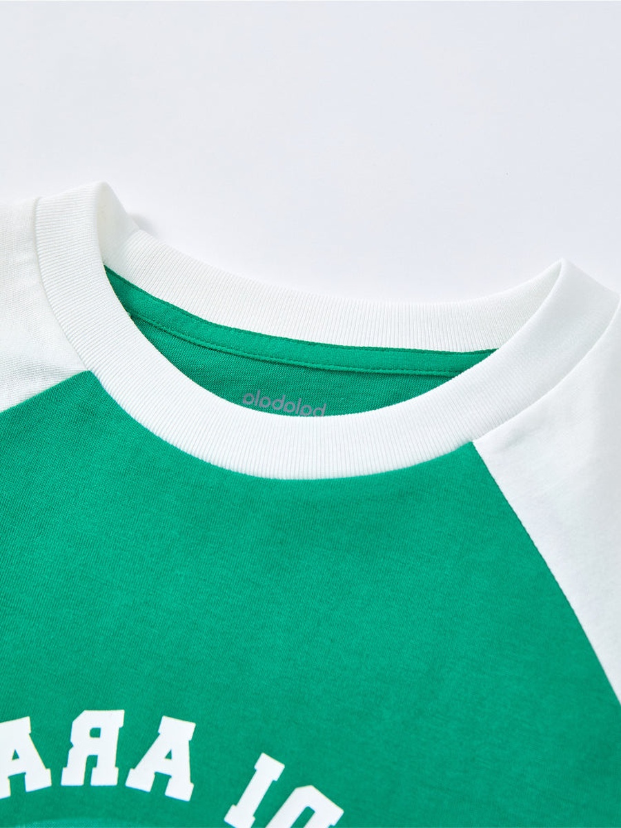 Short Sleeve T-Shirt with Contrast Sleeves and Front Print