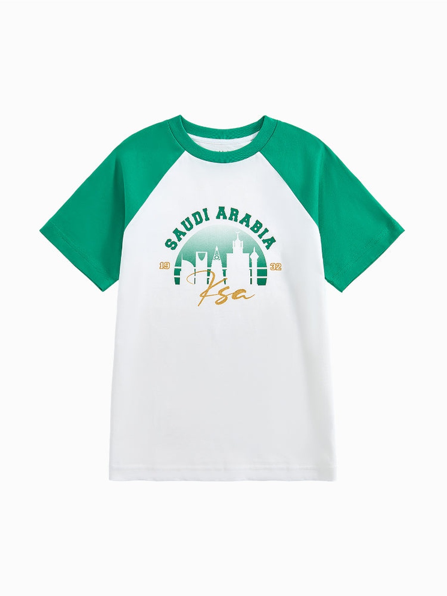 Short Sleeve T-Shirt with Contrast Sleeves and Front Print