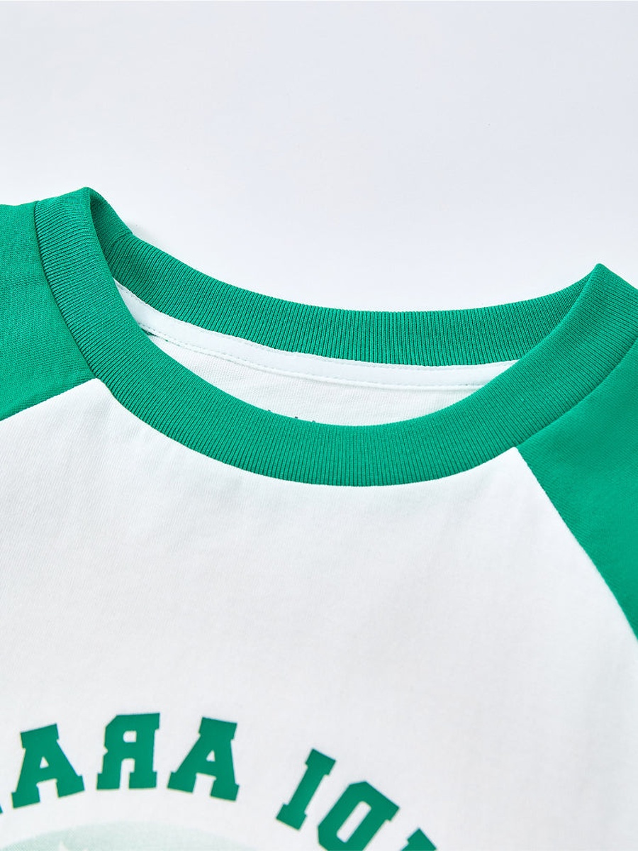 Short Sleeve T-Shirt with Contrast Sleeves and Front Print