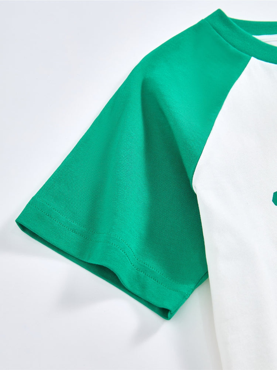 Short Sleeve T-Shirt with Contrast Sleeves and Front Print