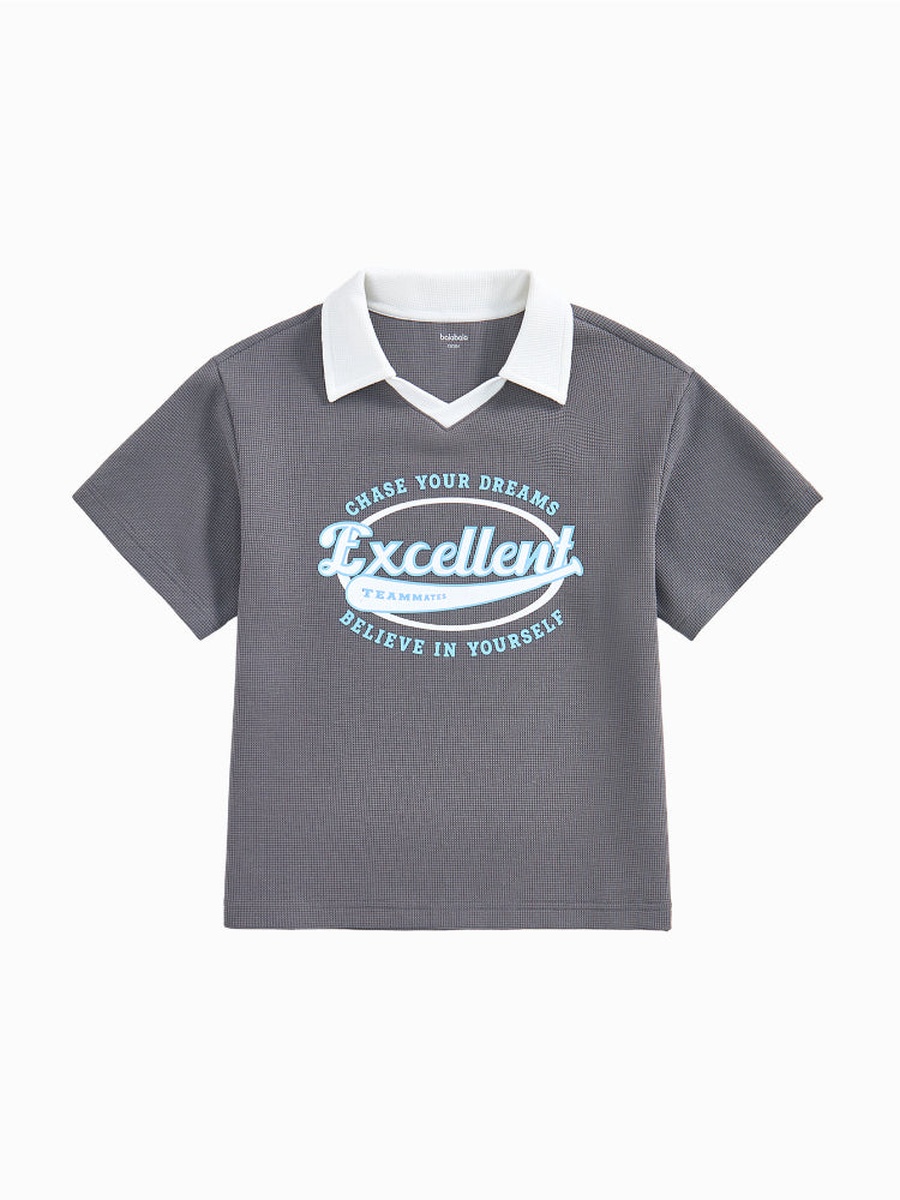 Short Sleeve Textured Polo T-Shirt with Contrast Collar