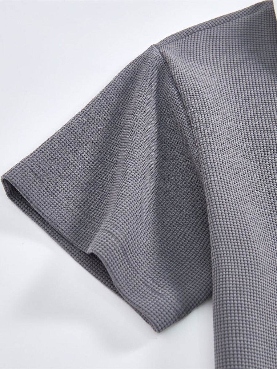 Short Sleeve Textured Polo T-Shirt with Contrast Collar