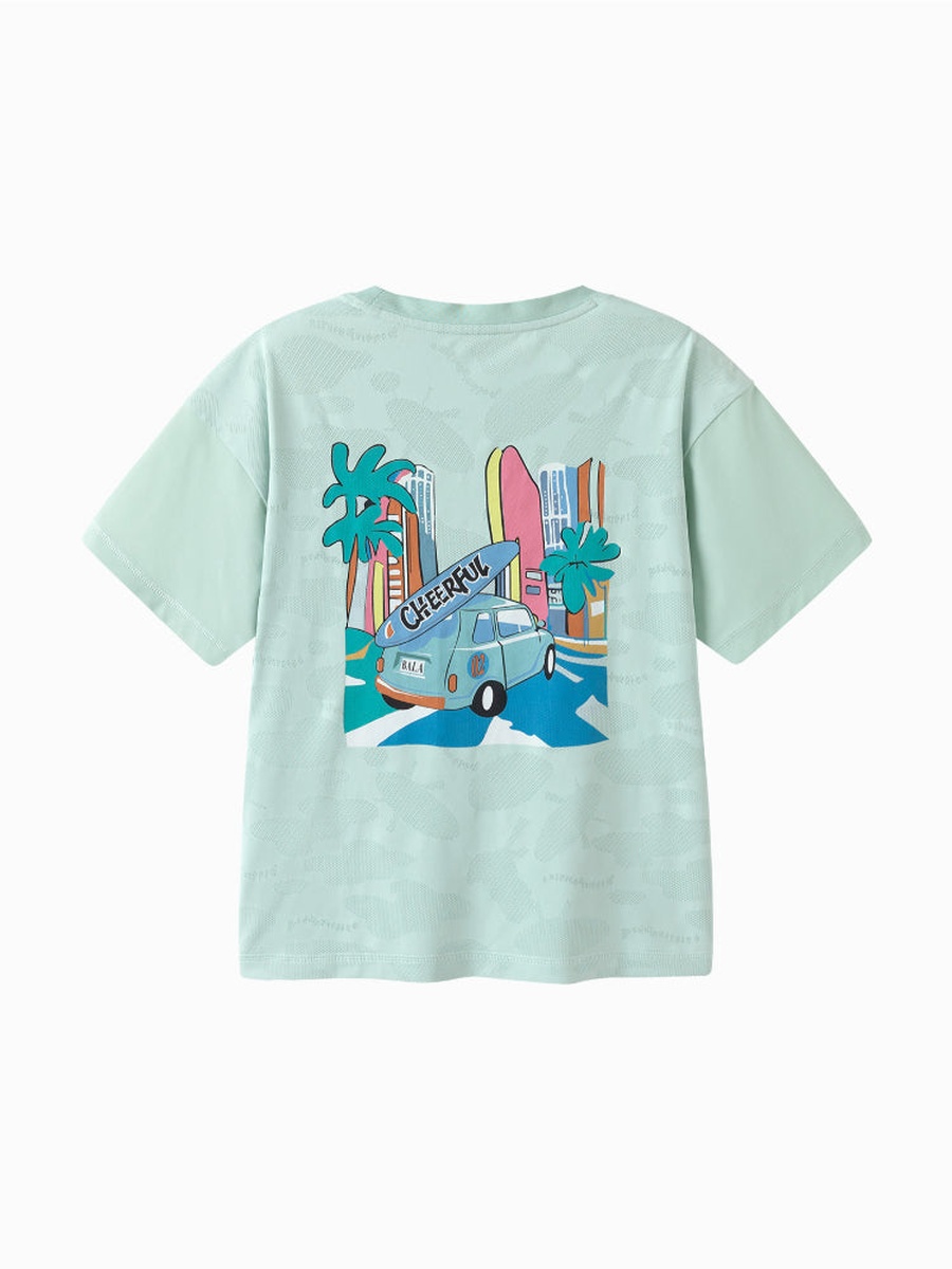 Short Sleeve T-Shirt - Textured Fabric with Front Print and Crew Neck