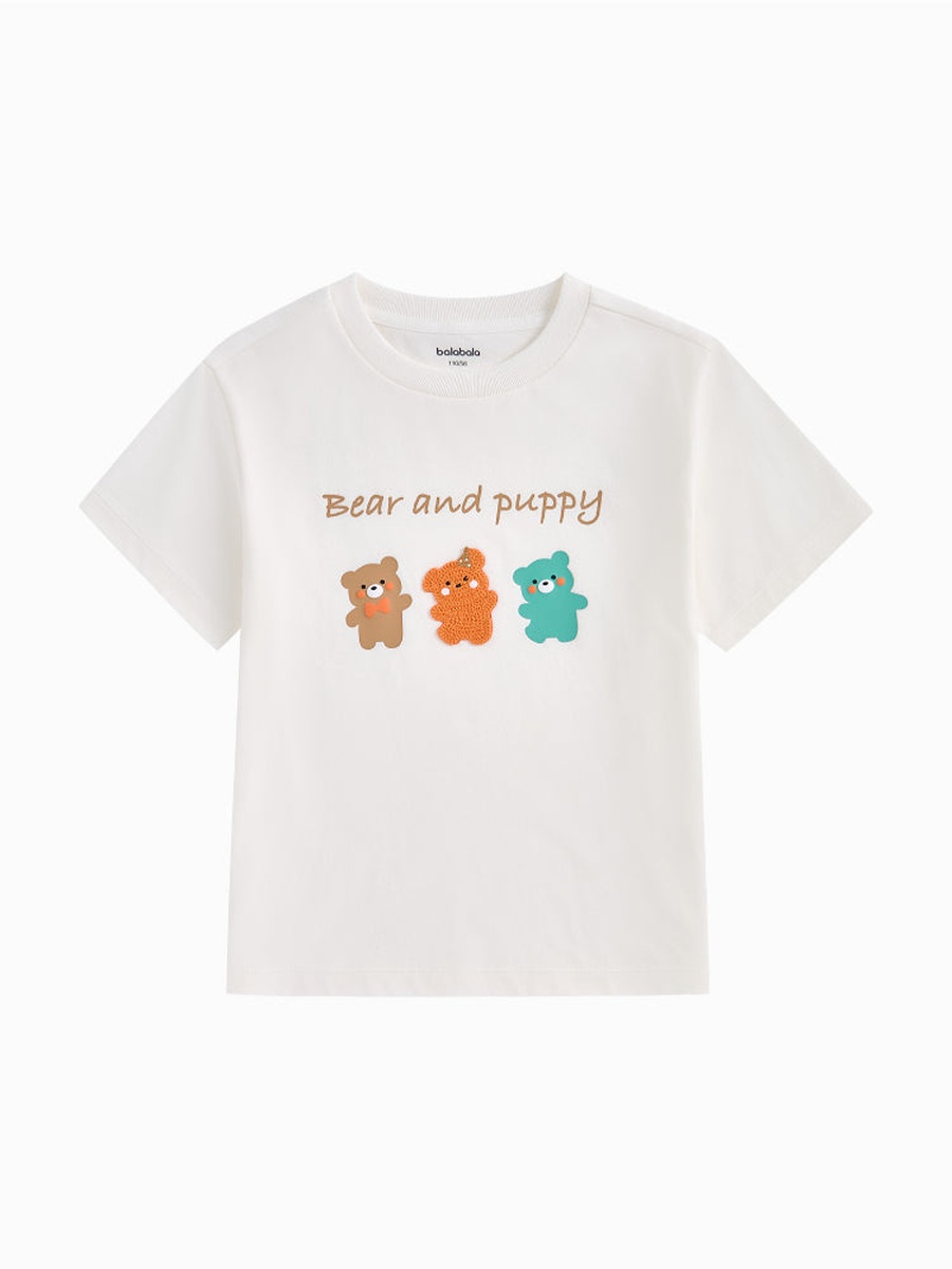 Short Sleeve T-Shirt - Front Print with Knitted Details and Crew Neck