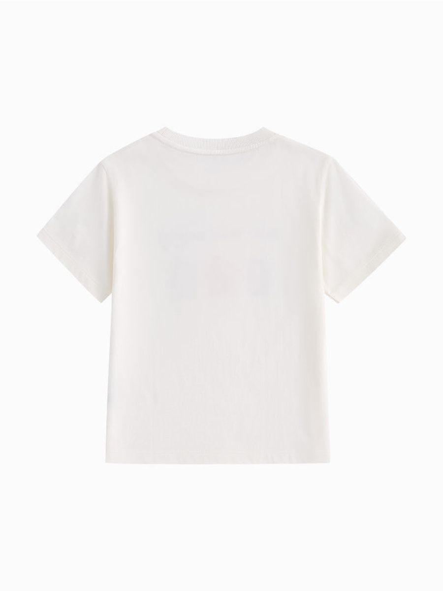 Short Sleeve T-Shirt - Front Print with Knitted Details and Crew Neck