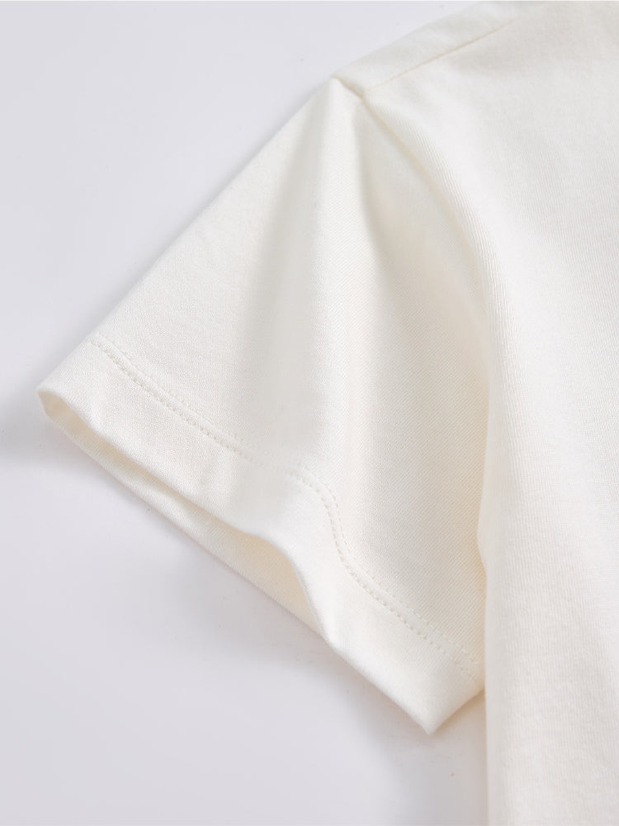 Short Sleeve T-Shirt - Front Print with Knitted Details and Crew Neck