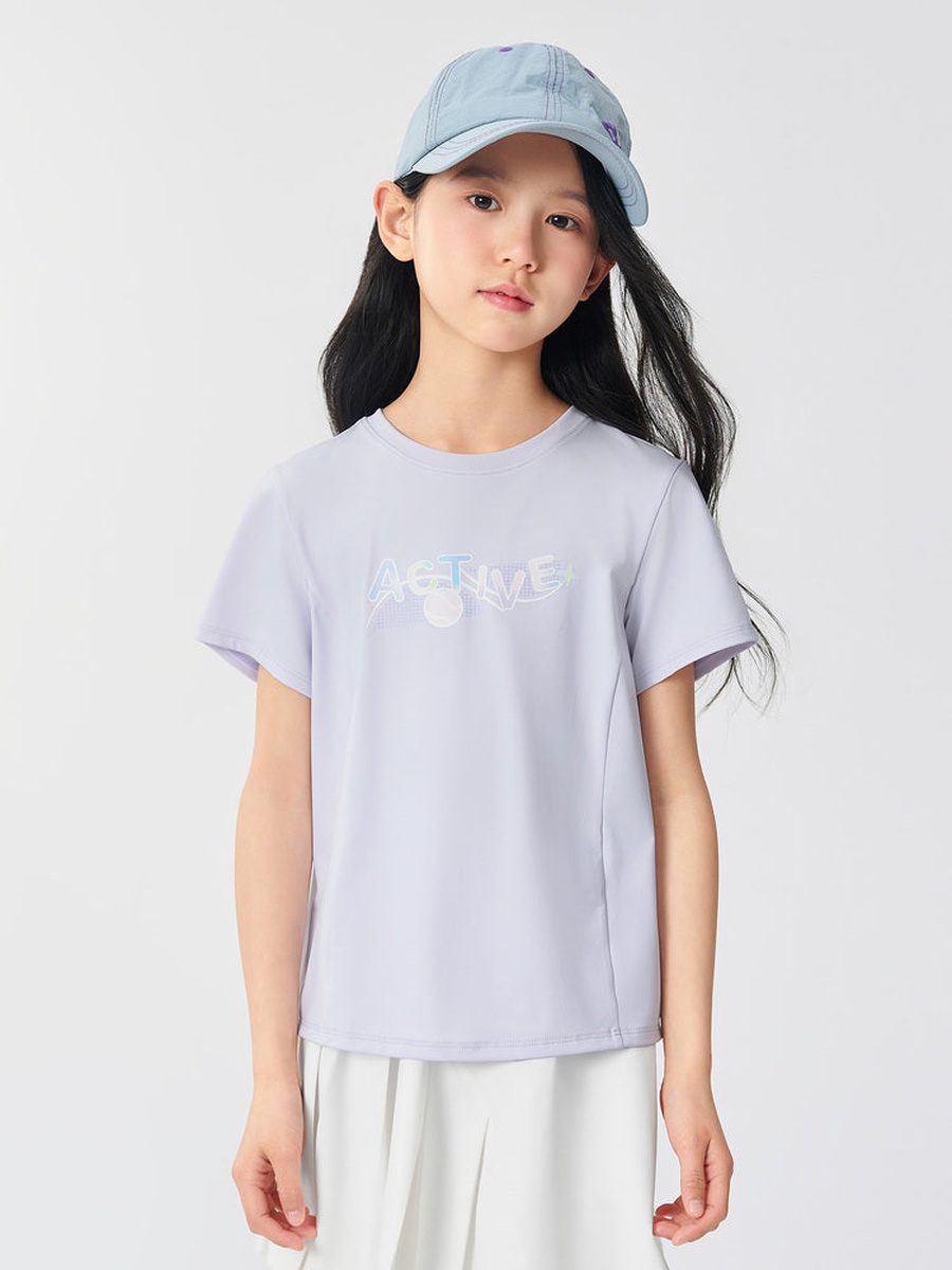 Short Sleeve T-Shirt with Front Print and Back Ruffle
