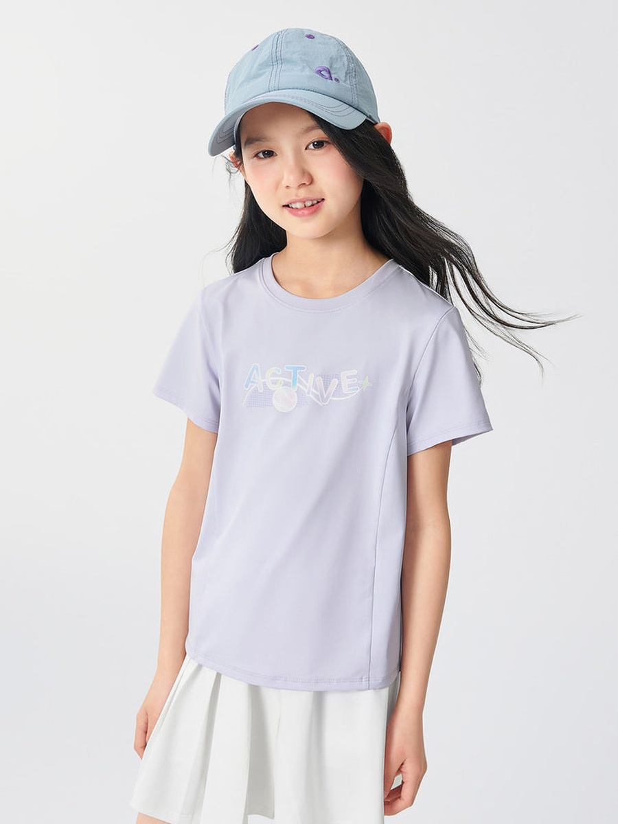 Short Sleeve T-Shirt with Front Print and Back Ruffle