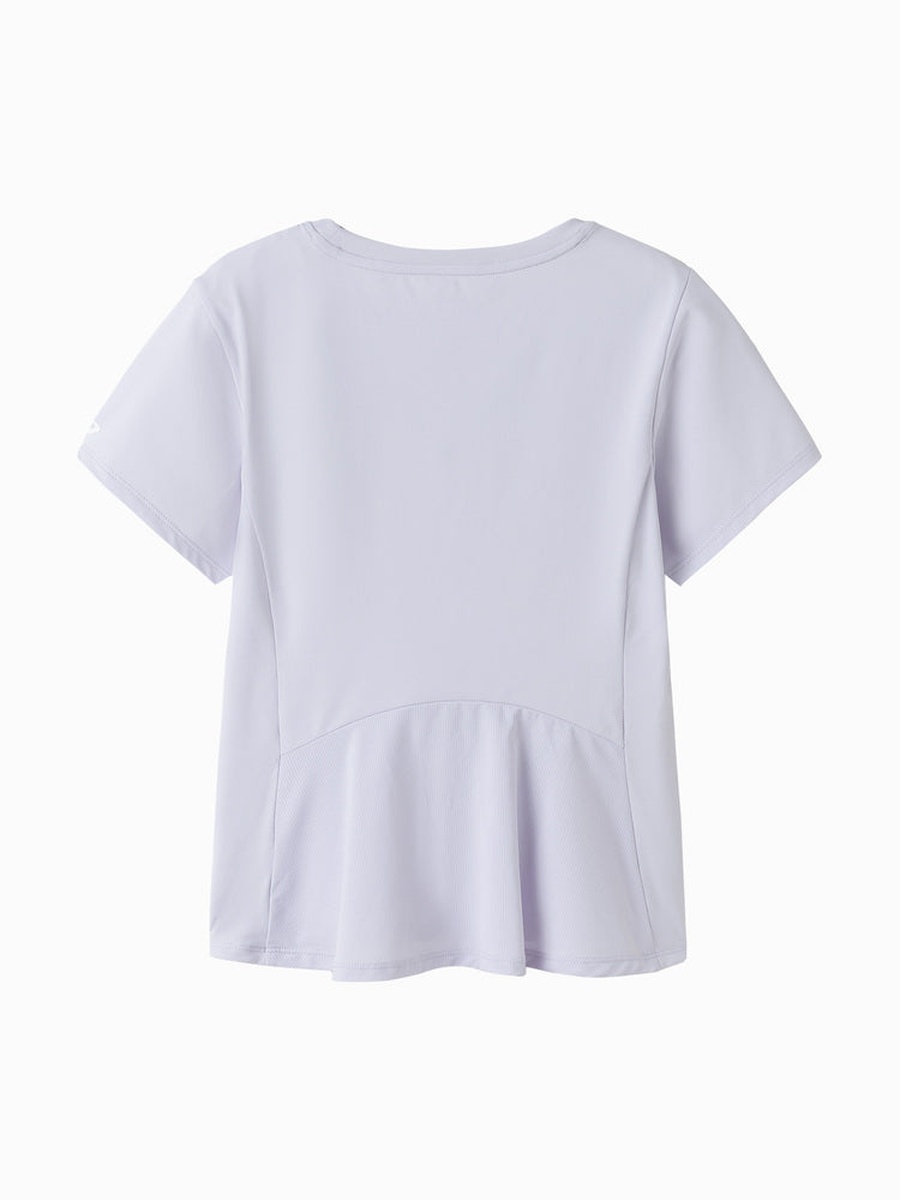 Short Sleeve T-Shirt with Front Print and Back Ruffle