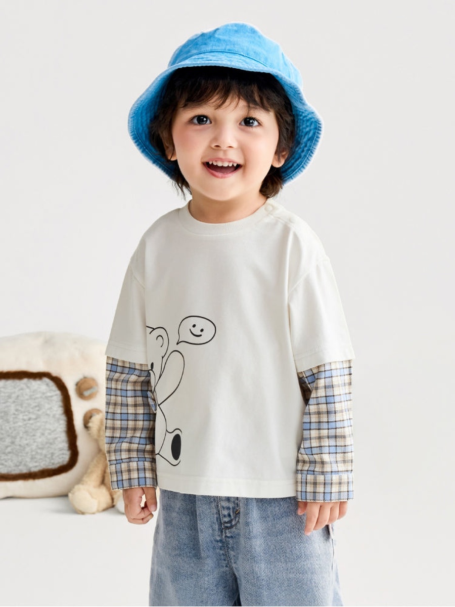 Layered Long Sleeve Top with Printed Motif