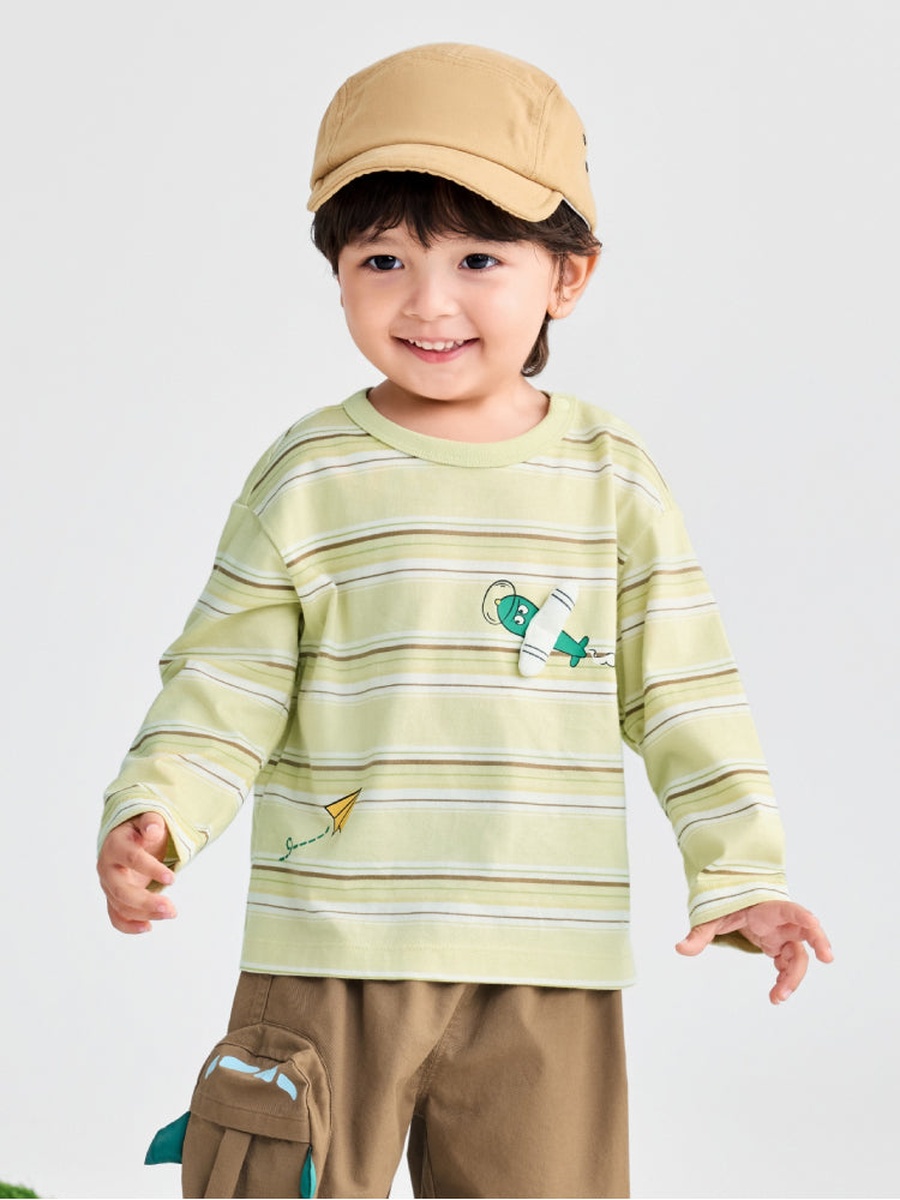 Striped Long Sleeve Top with Playful Motif