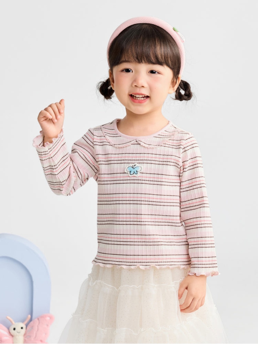 Striped Long Sleeve Top with Embroidery