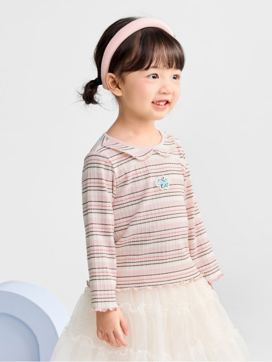 Striped Long Sleeve Top with Embroidery