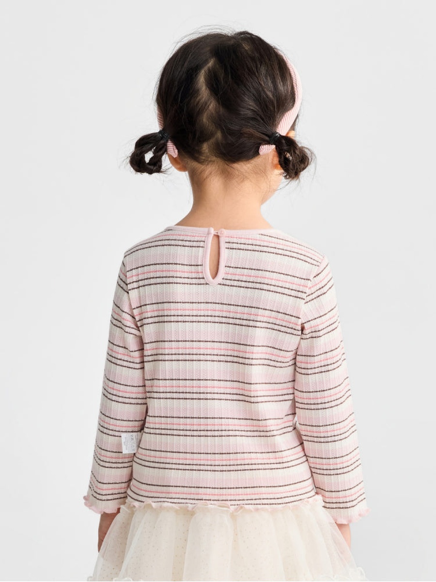 Striped Long Sleeve Top with Embroidery