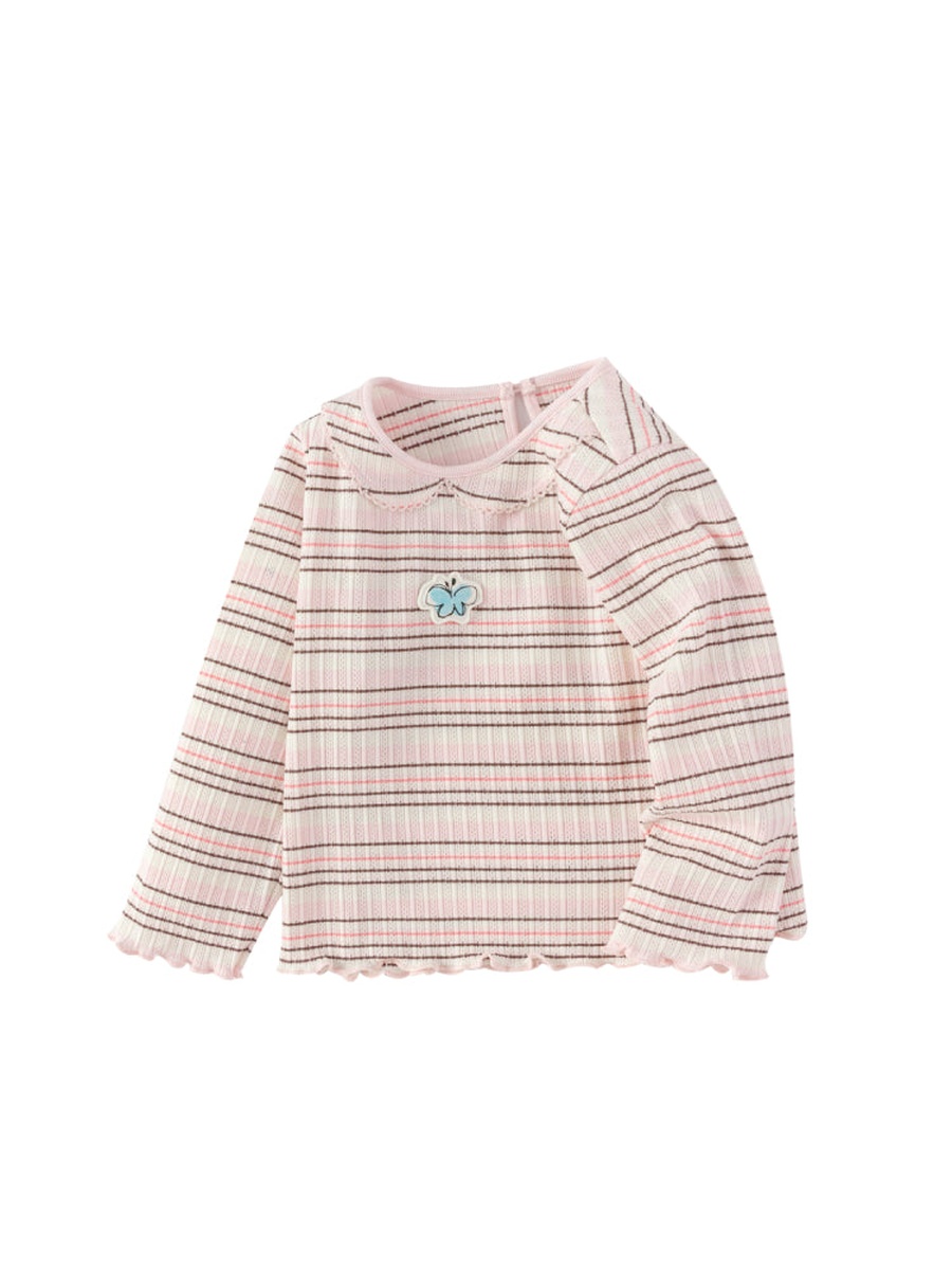 Striped Long Sleeve Top with Embroidery