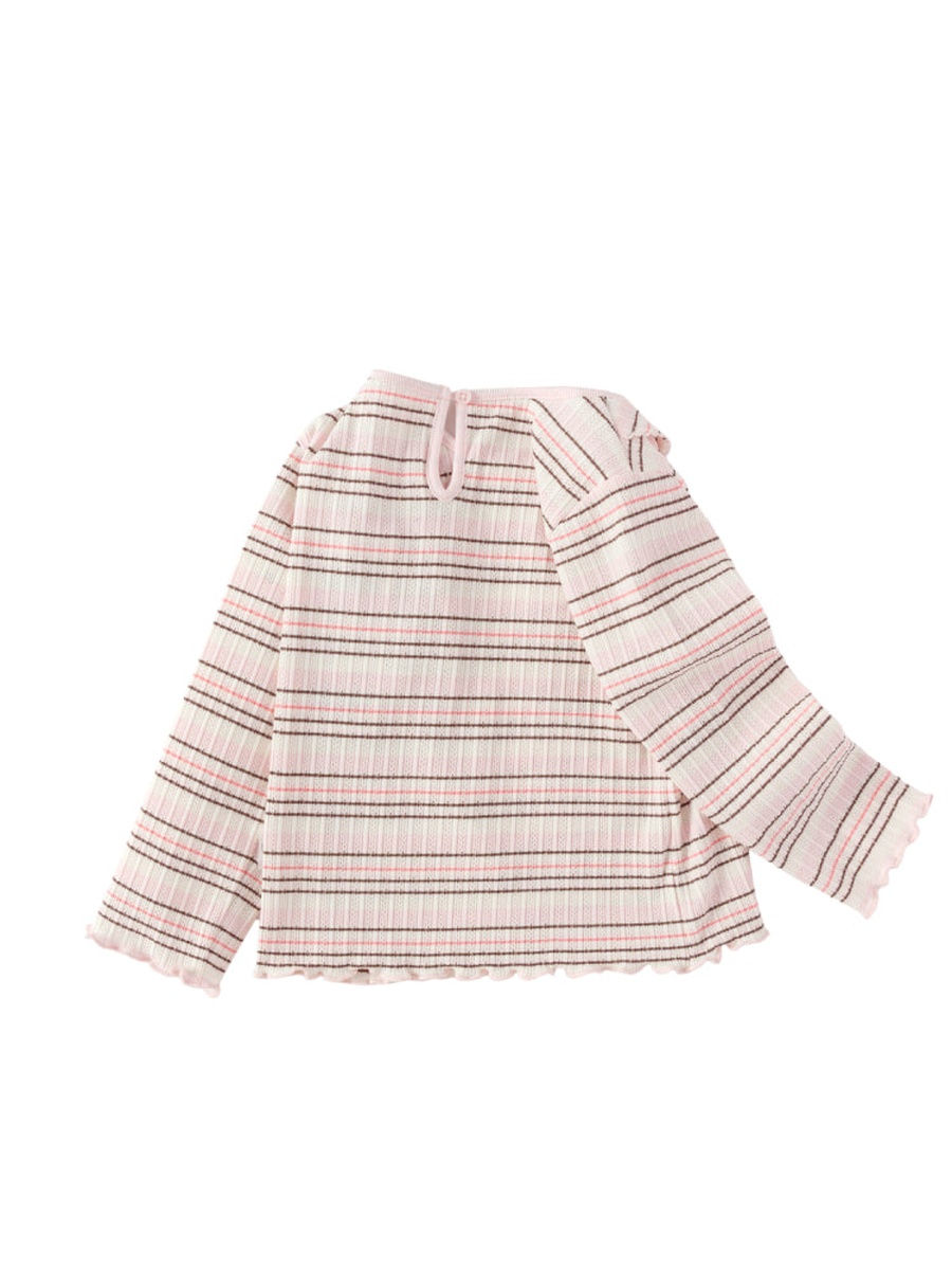 Striped Long Sleeve Top with Embroidery