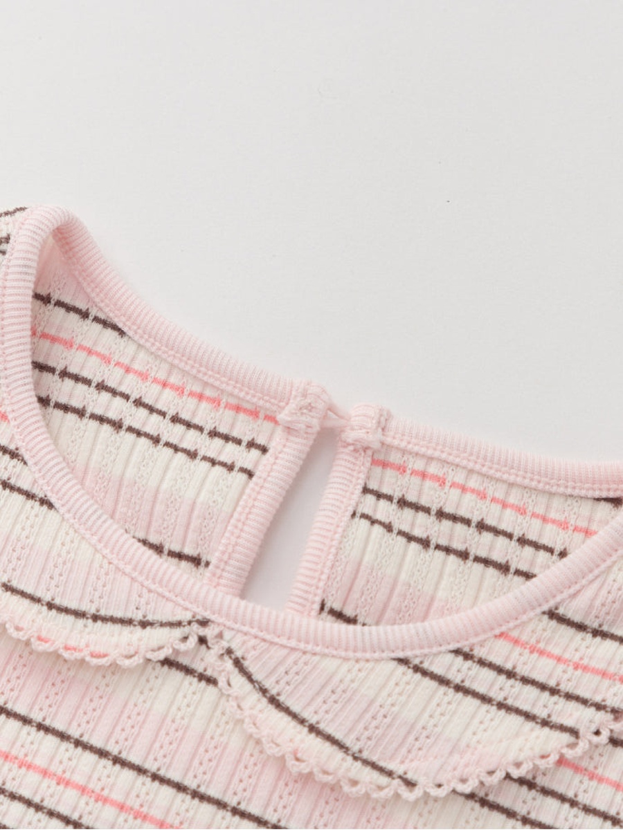 Striped Long Sleeve Top with Embroidery
