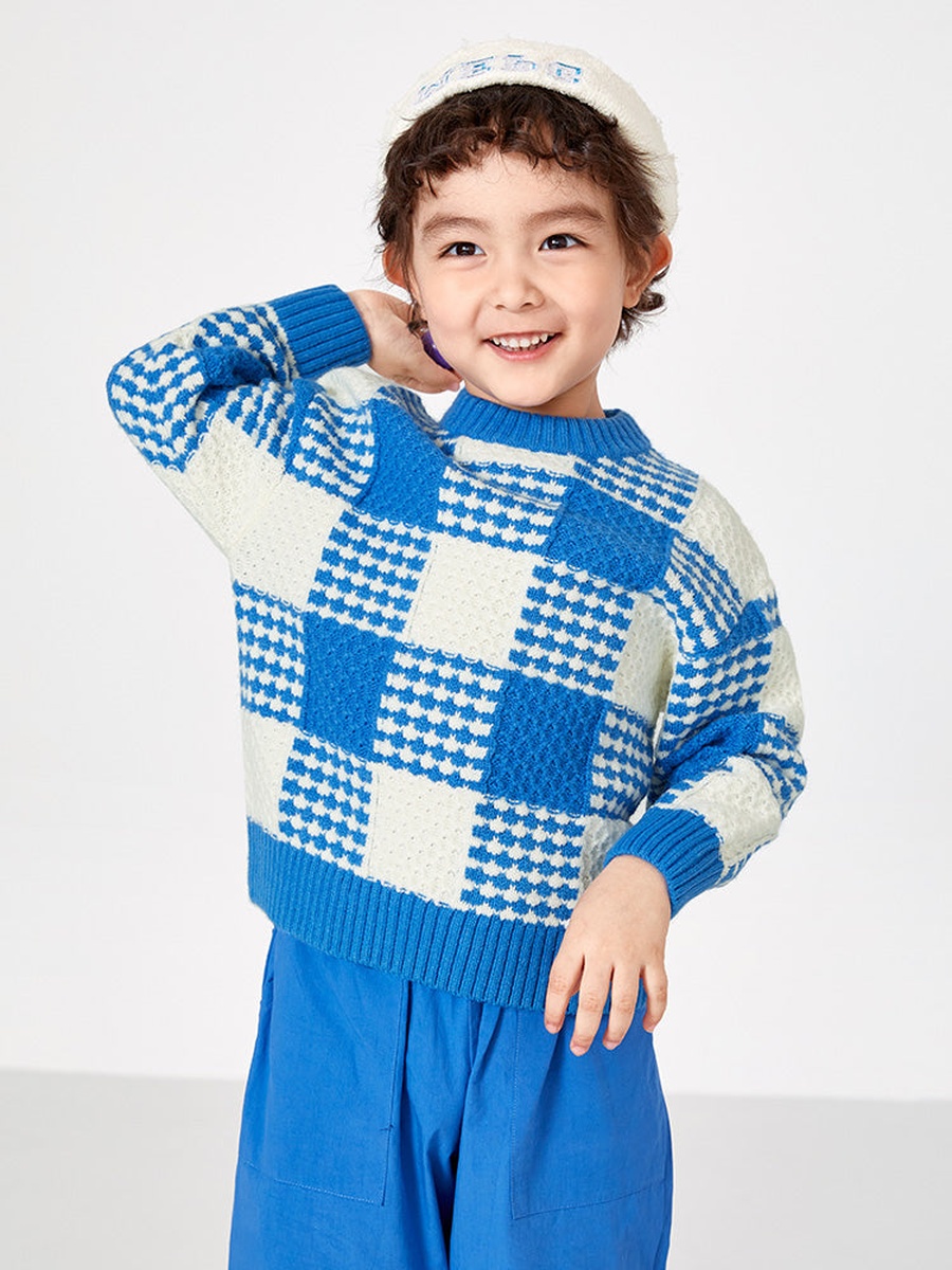 Checked Pattern Knitted Sweater