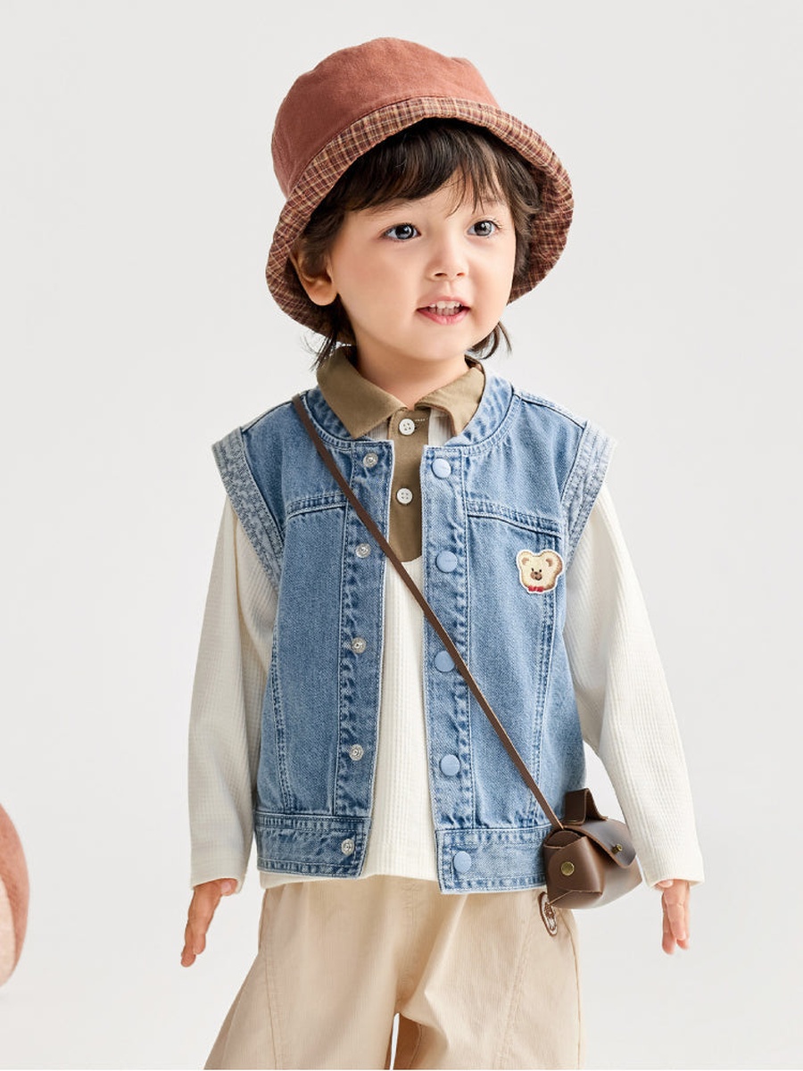 Denim Sleeveless Vest with Front Detail
