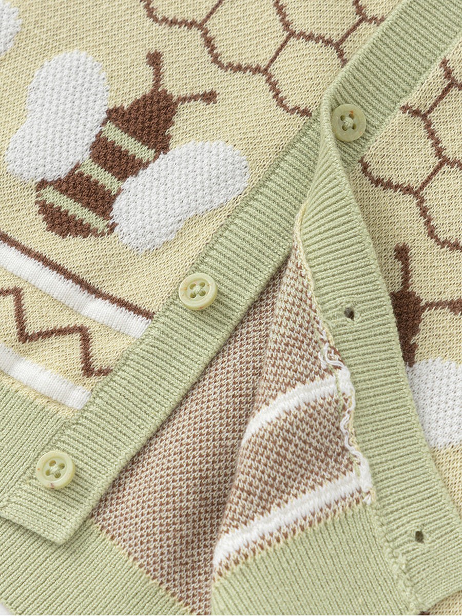 Bee Pattern Knitted Cardigan