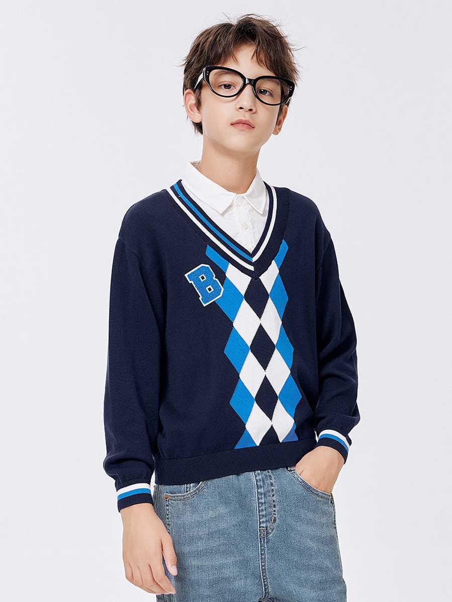 Argyle Pattern Knitted Sweater