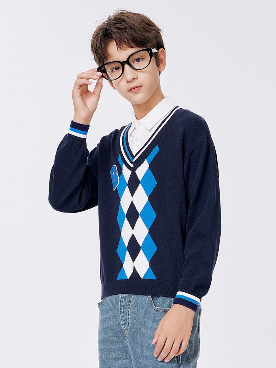 Argyle Pattern Knitted Sweater
