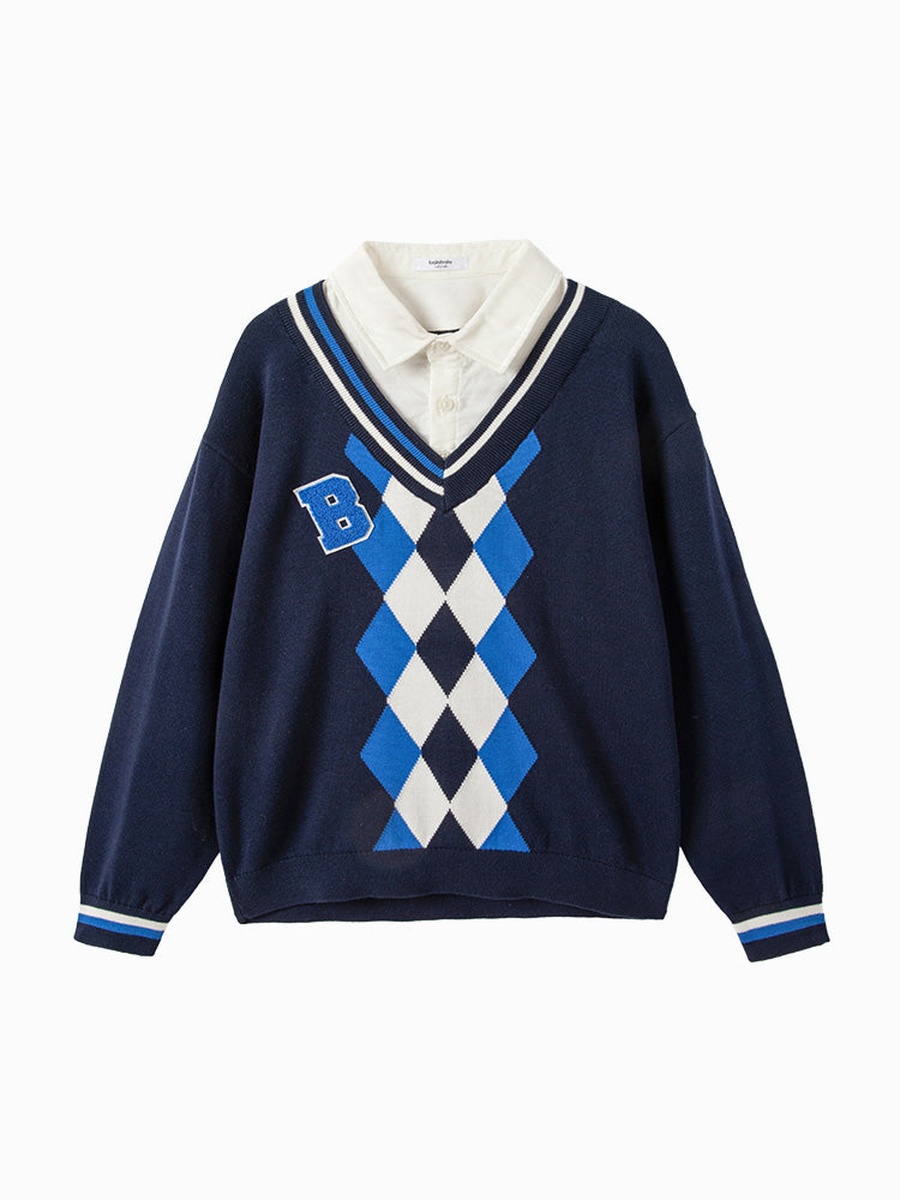 Argyle Pattern Knitted Sweater
