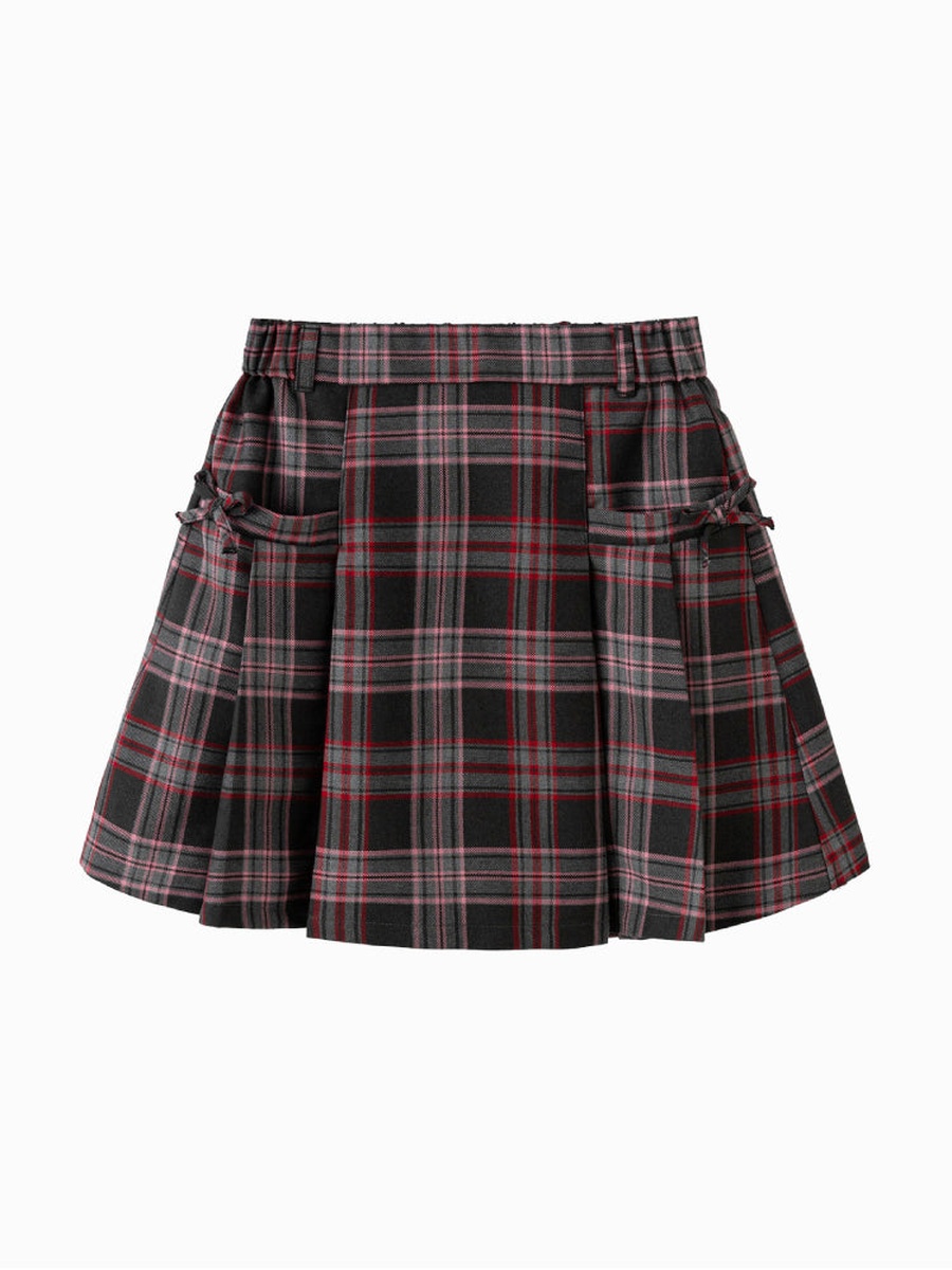 Plaid Skirt with Pleated Design