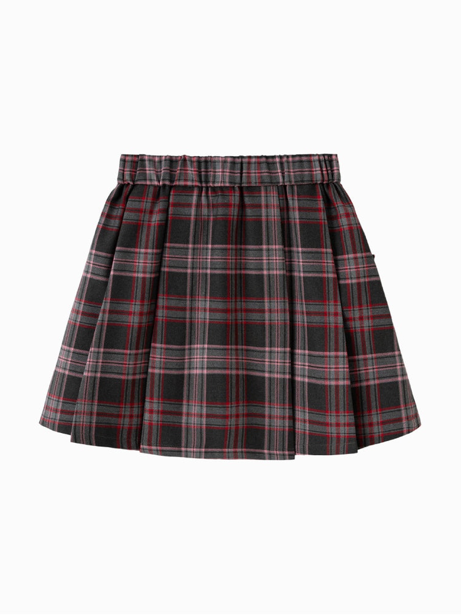 Plaid Skirt with Pleated Design
