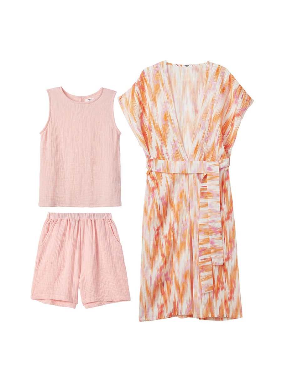Set of 3 - Sleeveless Top, Shorts and Kimono