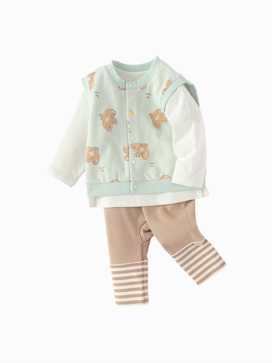 Printed Vest and Striped Pants Set