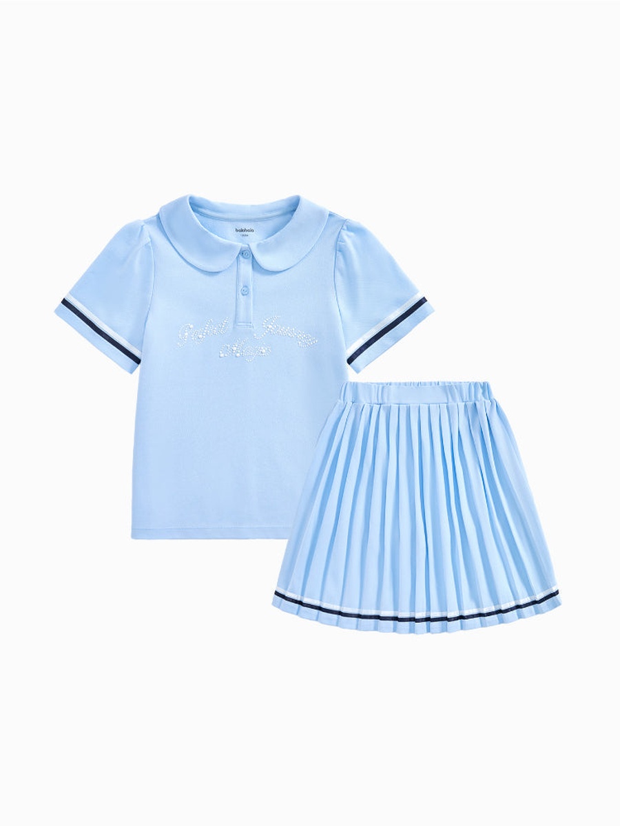 Plain Polo T-Shirt and Pleated Skirt Set