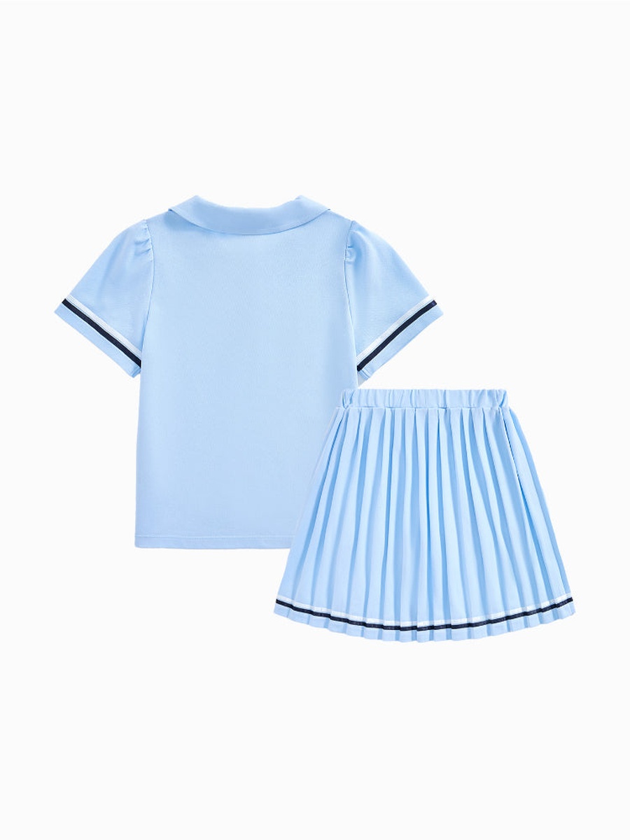 Plain Polo T-Shirt and Pleated Skirt Set