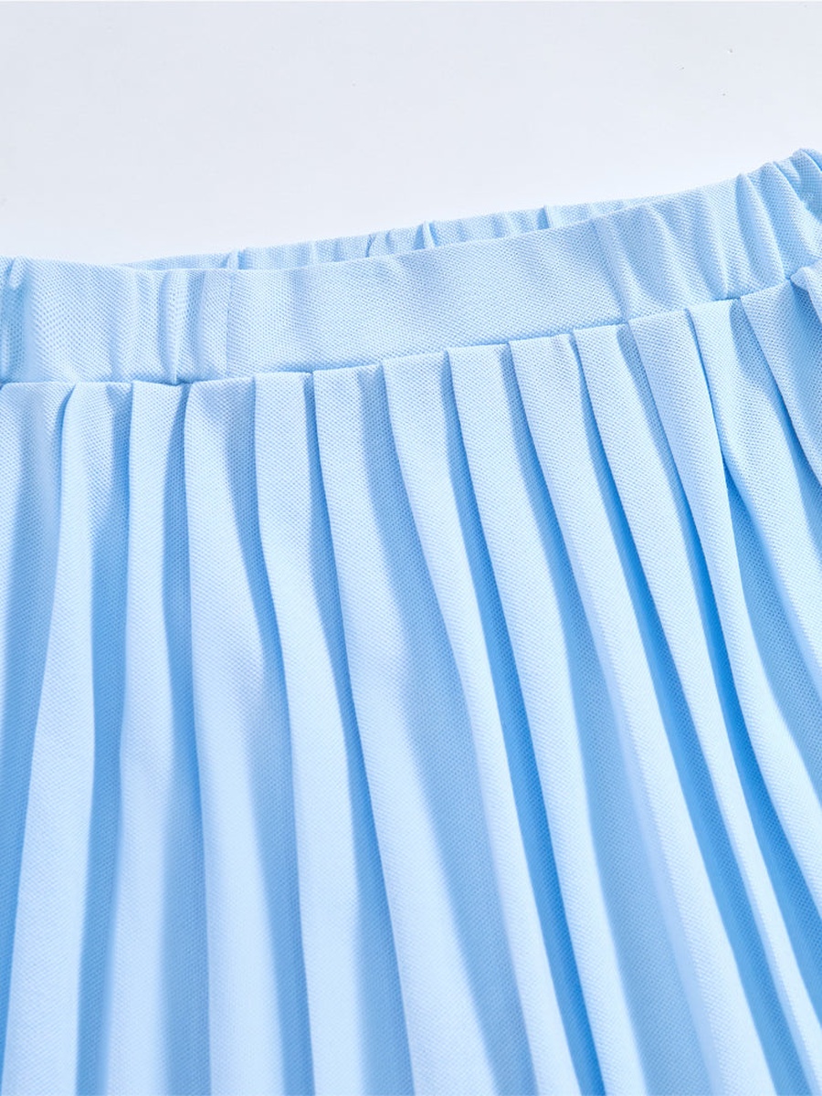 Plain Polo T-Shirt and Pleated Skirt Set