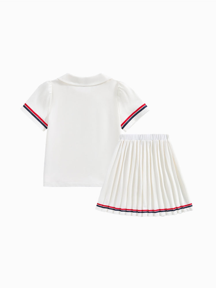 Plain Polo T-Shirt and Pleated Skirt Set