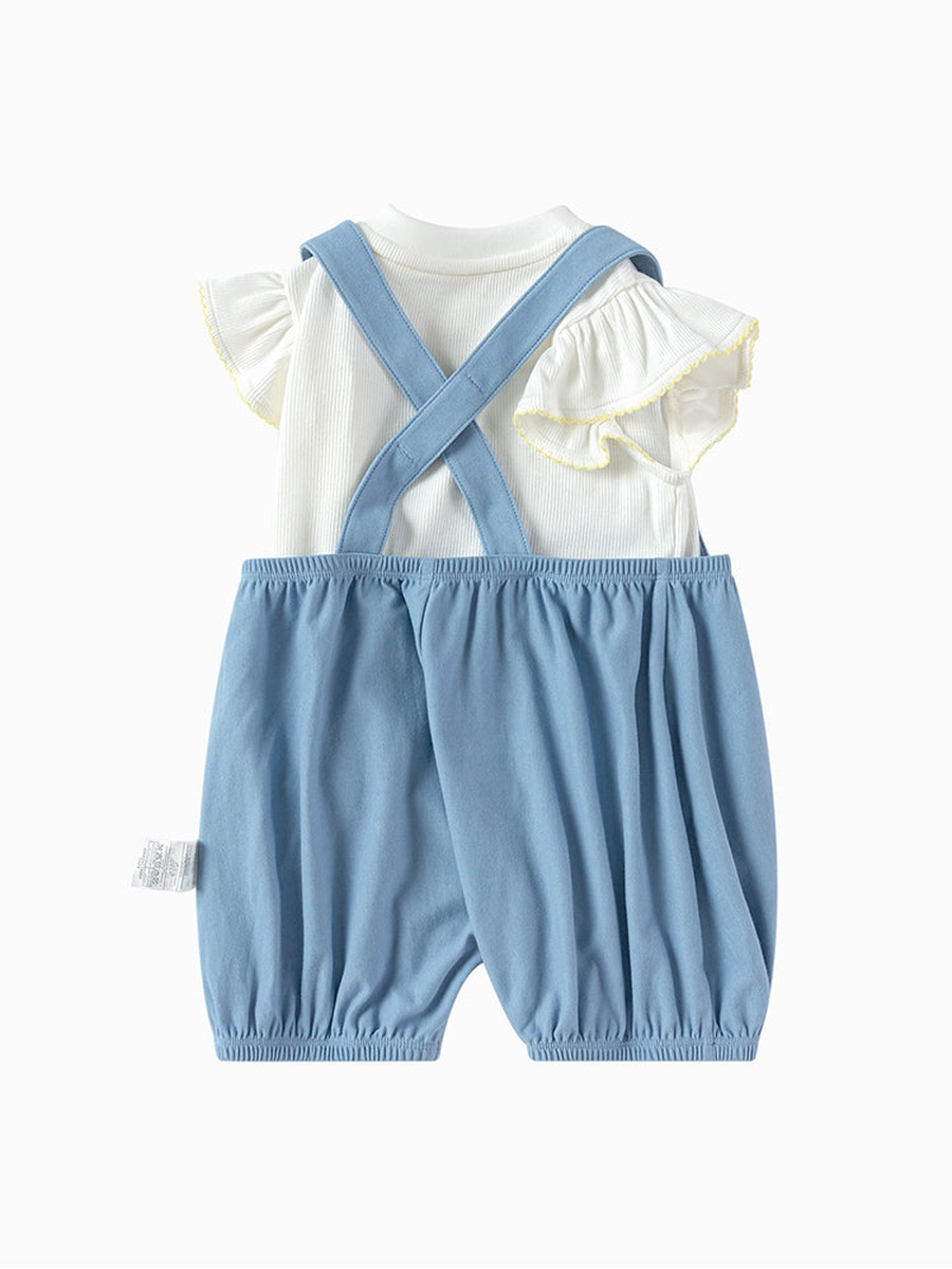 Ruffled T-Shirt and Embroidered Jumpsuit Set