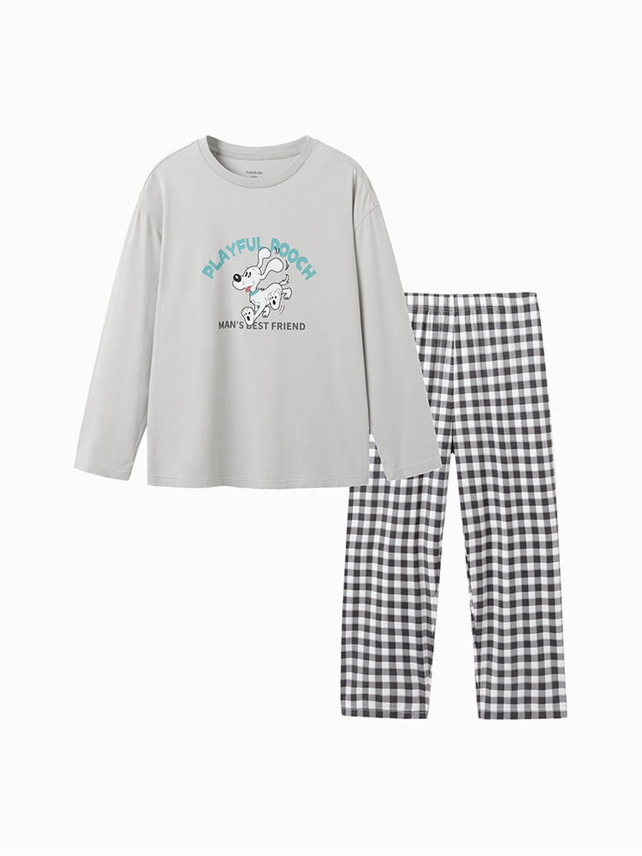Dog Print T-Shirt and Check Pyjama Set
