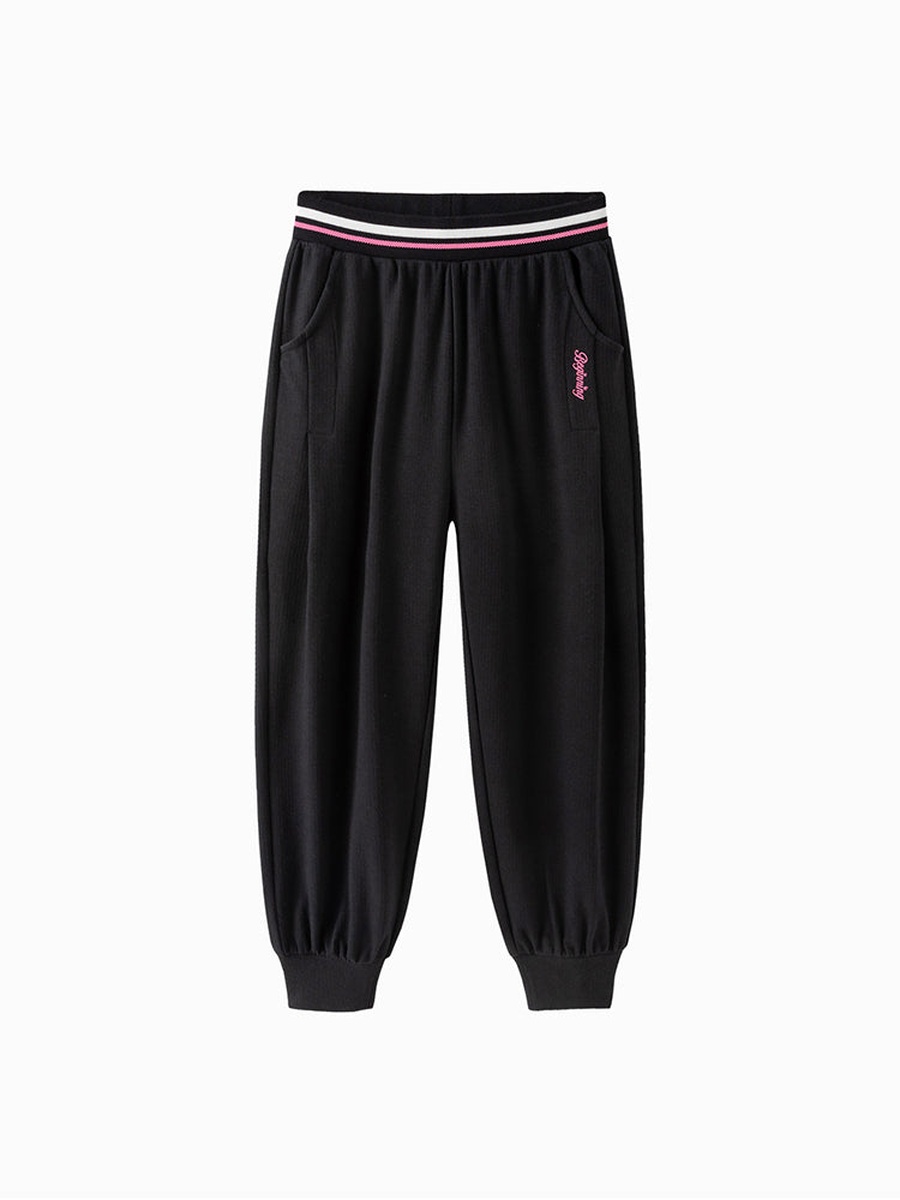 Striped Waist Joggers with Embroidery