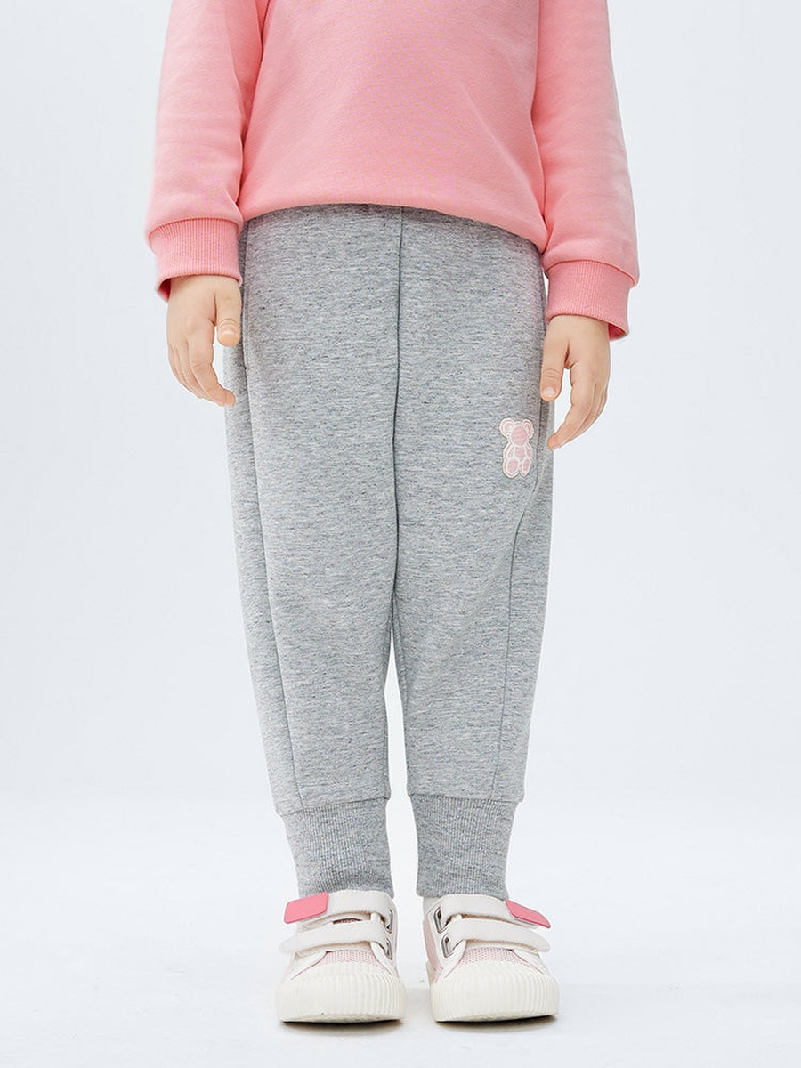 Elastic Waist Joggers with Bear Patch