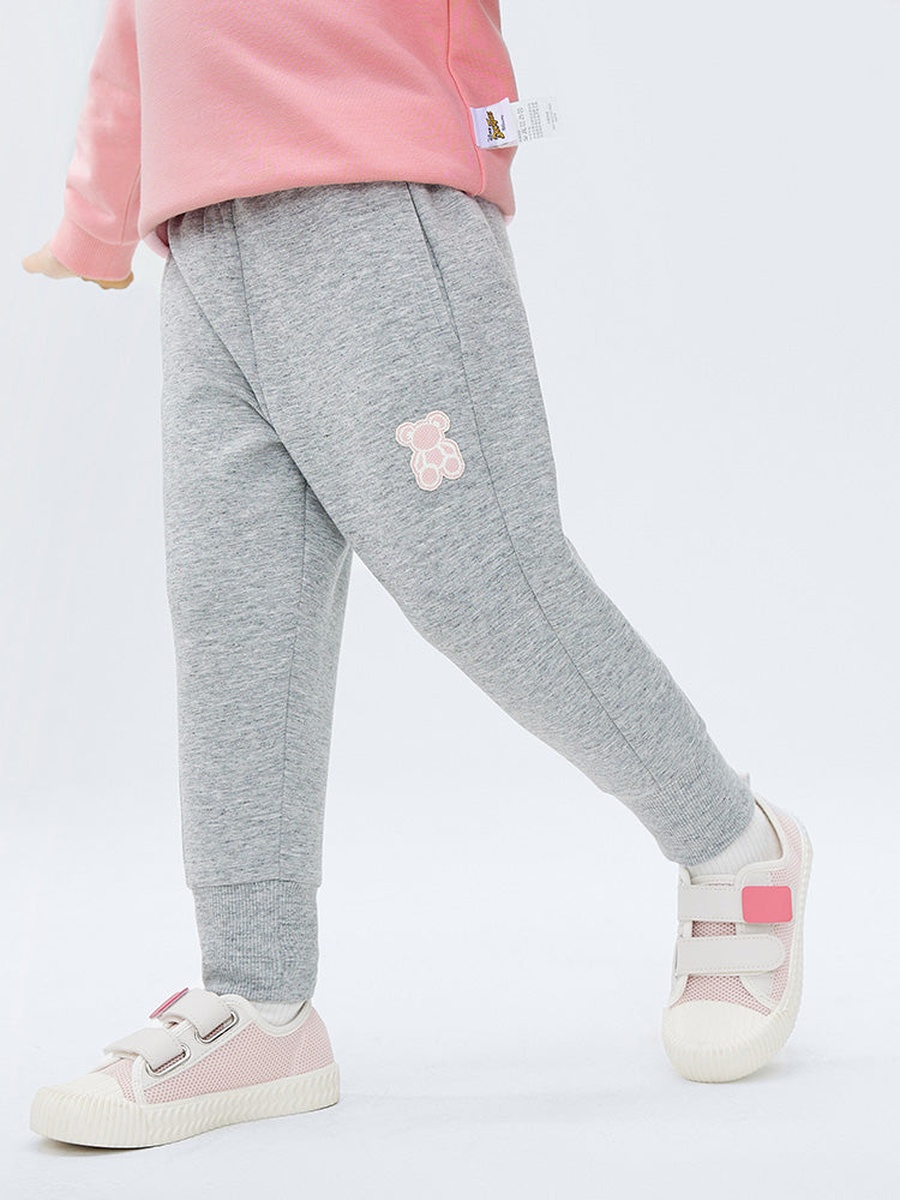 Elastic Waist Joggers with Bear Patch