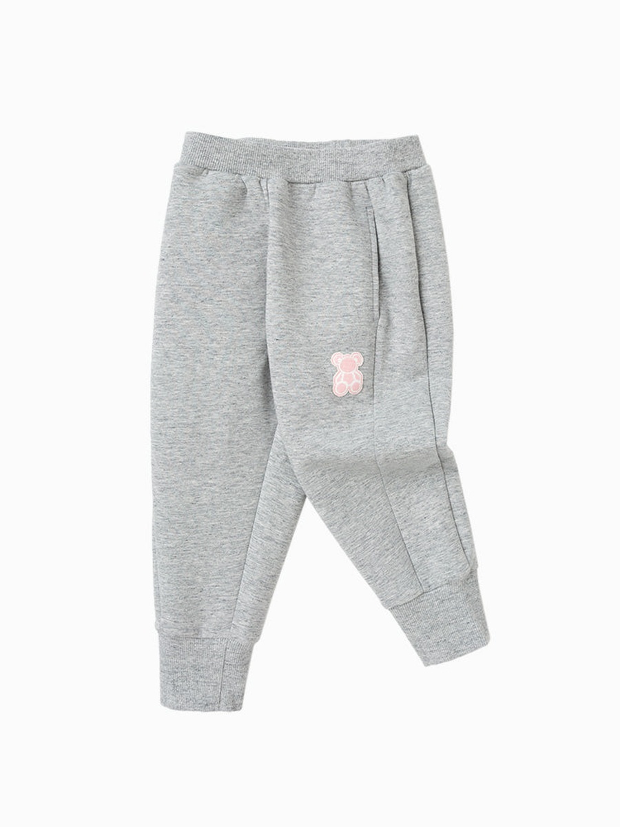 Elastic Waist Joggers with Bear Patch