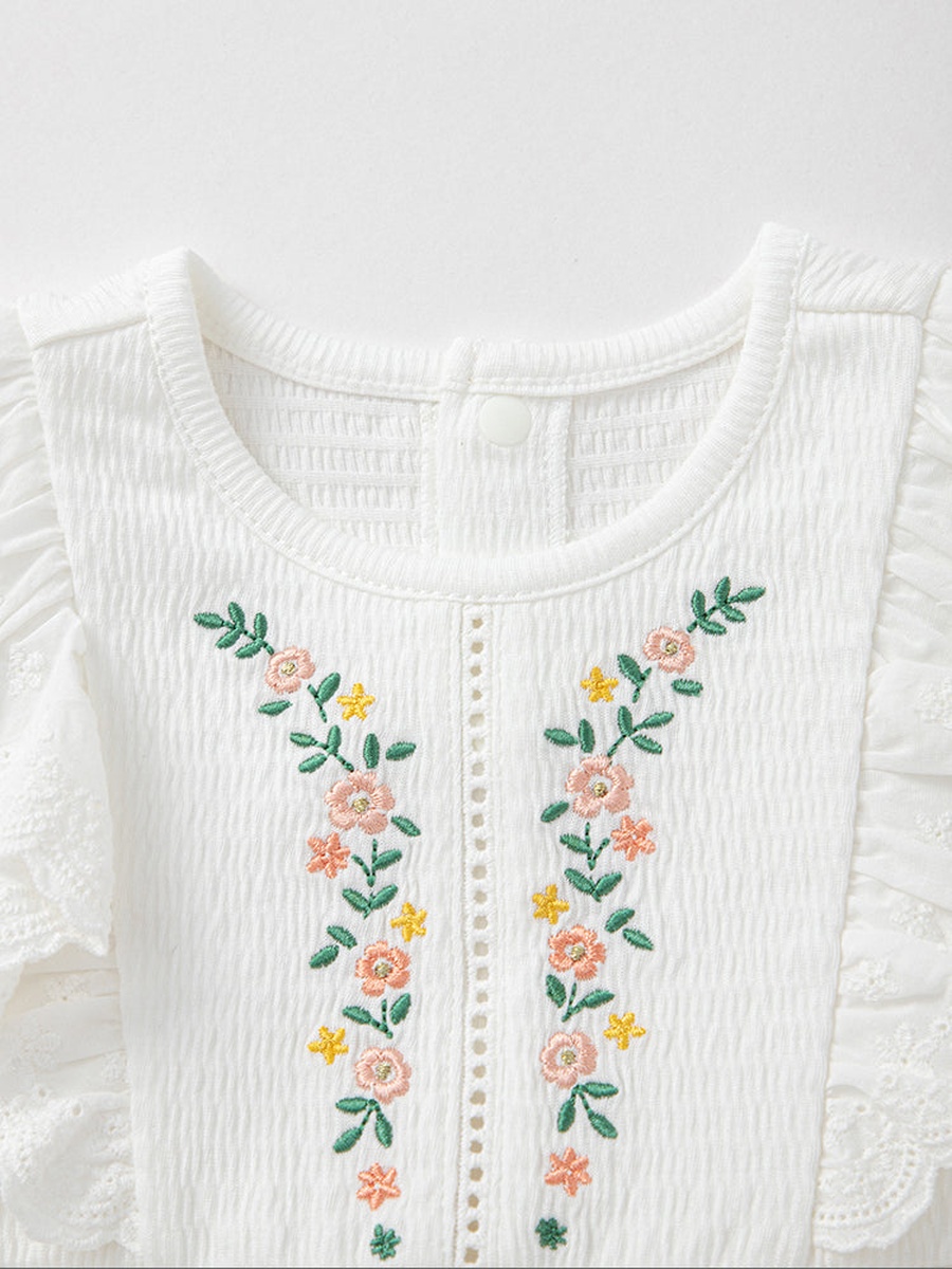 Embroidered Ruffled Top